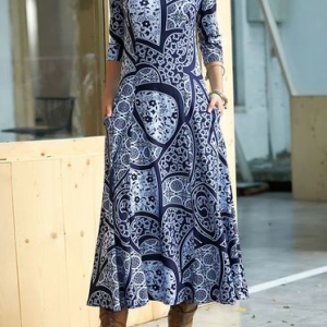 Casual Ethnic Crew Neck Dress, Dresses, color:Navy Blue|size:XXL, JustFashionNow