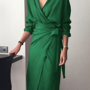 Urban Plain Midi Dress With No Belt, Midi Dresses, color:Green|size:XXL, Stylewe