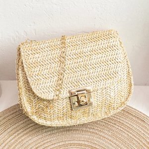 Casual Handwoven Straw Messenger Bag Vacation Daily Women's Bag, Women's Bags, color:As Picture|size:One-size, JustFashionNow