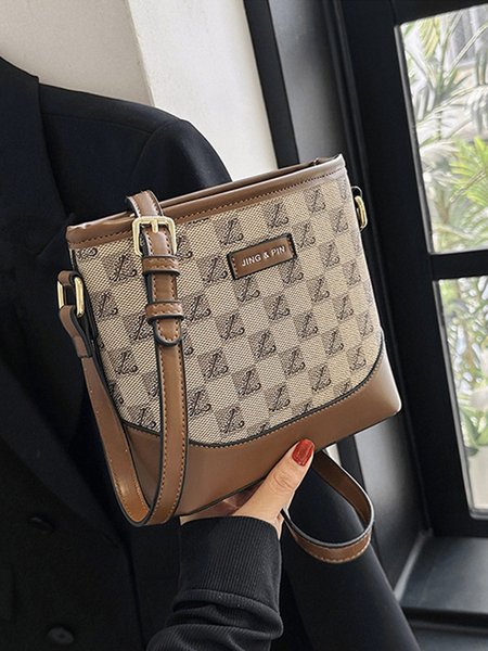 Retro Classic Presbyopia Pattern Leather Stitching Commuter Crossbody Bag, Shoulder Bags, color:Khaki|size:One-size, Stylewe