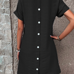 Vacation Linen V Neck Loose Dress, Dresses, color:Black|size:XXL, JustFashionNow