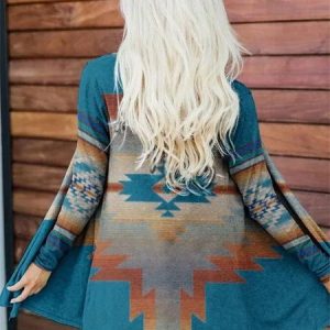Casual Ethnic V Neck Regular Fit Kimono, Cardigans, color:Blue|size:3XL, JustFashionNow