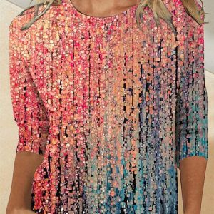 Vacation Loose Crew Neck shirt & Top, T-shirts, color:As Picture|size:3XL, Noracora