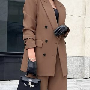 Long sleeve Plain Lapel Collar Regular Fit Urban Blazer, Blazers, color:Khaki|size:XXL, Stylewe