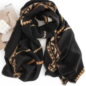Pearl Jewelry Print Black Fringe Scarf Shawl, Women Scarves & Shawls, color:Black|size:One-size, JustFashionNow