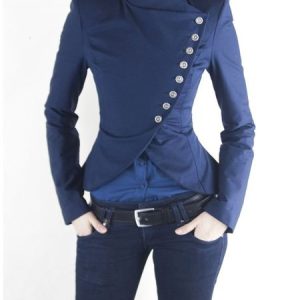Regular Fit Long Sleeve Solid Elegant Jacket, Jackets, color:Blue|size:XXL, Stylewe