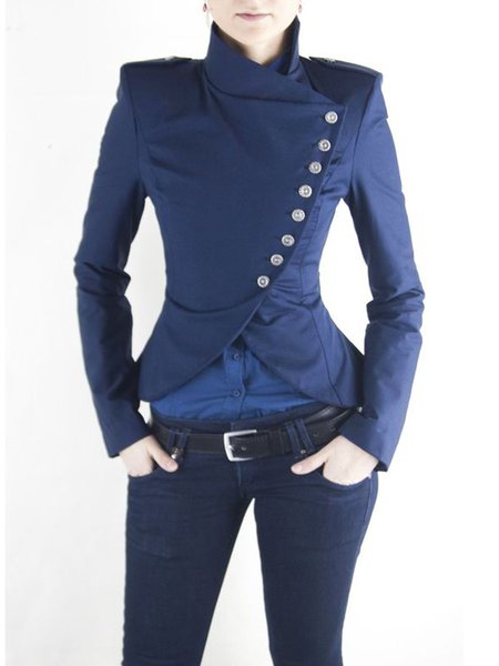 Regular Fit Long Sleeve Solid Elegant Jacket, Jackets, color:Blue|size:XXL, Stylewe