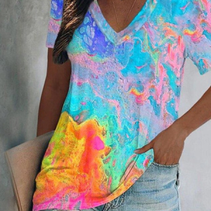 Plus Size Gradient Casual Loose Jersey T-Shirt, TOPS, color:Multicolor|size:4X, Noracora
