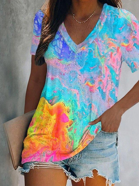 Plus Size Gradient Casual Loose Jersey T-Shirt, T-Shirts, color:Multicolor|size:4X, JustFashionNow