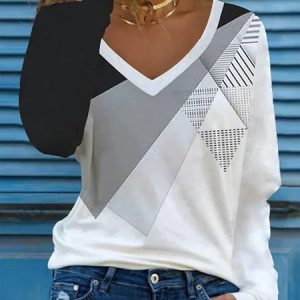 Crew Neck Color Block Casual Top, Shirts & Blouses, color:Multicolor|size:XXL, JustFashionNow