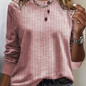 Casual Crew Neck Striped Sweatshirt, Hoodies & Sweatshirts, color:Red|size:XXL, Noracora