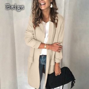 Plain Shawl Collar Casual Jacket, Trench Coats, color:Beige|size:3XL, JustFashionNow