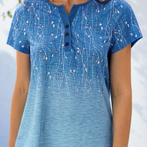 Casual Floral Knitted Shirt, Shirts & Blouses, color:Green|size:XXL, JustFashionNow