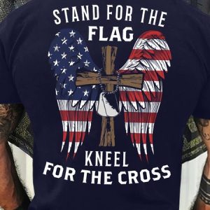 Men's Funny Stand For The Flag Kneel For The Cross Graphic Printing Casual Text Letters Cotton Crew Neck T-Shirt, T-shirts, Lilicloth.com
