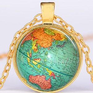 Retro World Globe Pattern Necklace, Necklaces, color:Golden, JustFashionNow