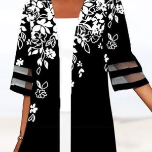 Floral Loose Casual Wrap Kimono, Cardigans, color:Black|size:XXL, JustFashionNow