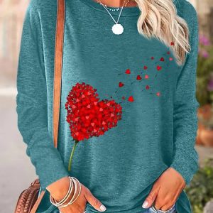 Women's heart Pread Casual Crew Neck Text Letters Top, color:Green|size:3XL, Lilicloth.com