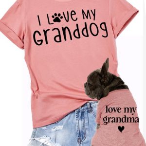 Women's Funny I Love My Granddog Dog Lover Casual Matching Owener T-Shirt, color:Pink|size:3XL, Lilicloth.com