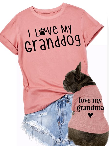 Women's Funny I Love My Granddog Dog Lover Casual Matching Owener T-Shirt, color:Pink|size:3XL, Lilicloth.com