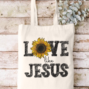 Women's Sunflower Love Jesus Casual Shopping Tote, color:White|size:One-size, Lilicloth.com