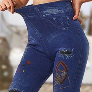 Casual Geometric Natural Ankle Pants Legging, Leggings, color:Deep Blue|size:3XL, Noracora