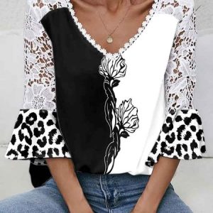 V Neck Urban Abstract T-Shirt, T-Shirts, color:As Picture|size:3XL, JustFashionNow