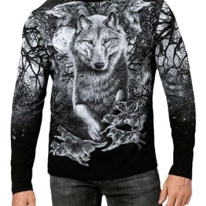 Crew Neck Animal Casual Regular Long Sleeve T-Shirt, T-Shirts, color:Color3|size:4XL, JustFashionNow