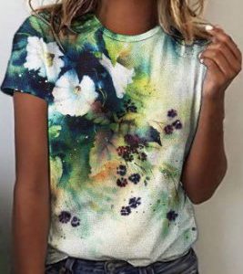 Women's Casual Floral Crewneck Short Sleeve T-Shirt Vacation Bohemian, T-Shirts, color:As Picture|size:XXL, JustFashionNow