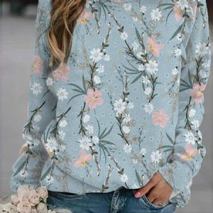 JFN Blue Floral Cotton Loose Raglan Sleeve Sweatshirt, Sweatshirts & Hoodies, color:Blue|size:XXL, JustFashionNow