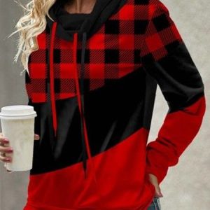 Turtleneck Color Block Casual Sweatshirt, Sweatshirts & Hoodies, color:Red|size:XXL, JustFashionNow