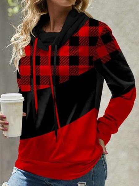 Turtleneck Color Block Casual Sweatshirt, Sweatshirts & Hoodies, color:Red|size:XXL, JustFashionNow