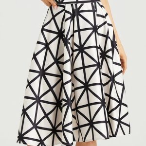 Stylewe Regular Fit Elegant Geometric Midi Skirt, Skirts, color:Black|size:XS, Stylewe