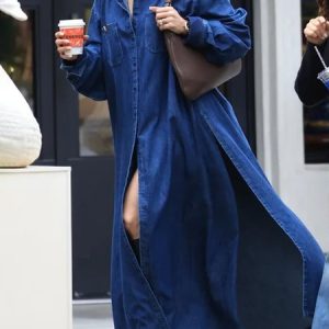 Plain Urban Shirt Collar Denim Dress, Maxi Dresses, color:Blue|size:XXL, Stylewe
