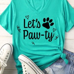 Lilicloth X Funnpaw Women's Let's Paw-ty Matching V Neck T-Shirt, color:Green|size:XXL, Lilicloth.com