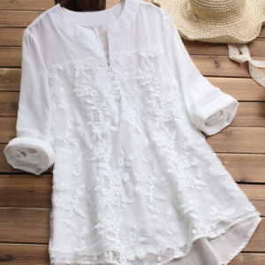 Plus Size Casual Long Sleeve V Neck Top, Shirts & Blouses, color:White|size:4X, JustFashionNow