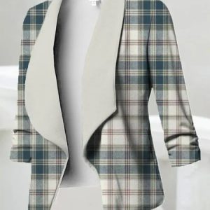 Shawl Collar Plaid Casual Loose Blazer, Blazers, color:Green|size:XXL, JustFashionNow
