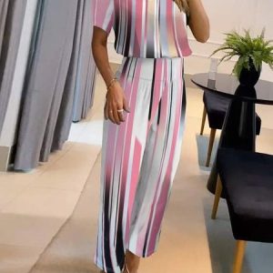 Regular Fit Geometric Jersey Casual Two-Piece Set, Suit Set, color:Pink|size:XXL, JustFashionNow
