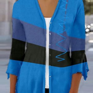 Casual Floral Regular Fit V Neck Kimono, Cardigans, color:Deep Blue|size:3XL, JustFashionNow
