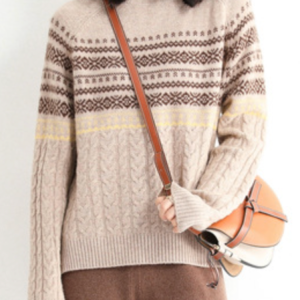 Women Yarn/Wool Yarn Ethnic Long Sleeve Comfy Boho Jacquard Sweater, Sweaters, color:Camel|size:XXL, Noracora