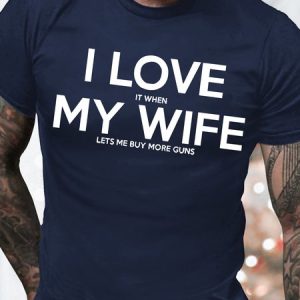 Men's I Love My Wife Funny Graphic Print Text Letters Cotton Crew Neck Casual T-Shirt, color:Purplish blue|size:3XL, Lilicloth.com