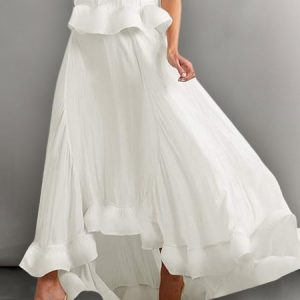 Elegant Plain Regular Fit Maxi Skirt, Skirts, color:White|size:XXL, Stylewe
