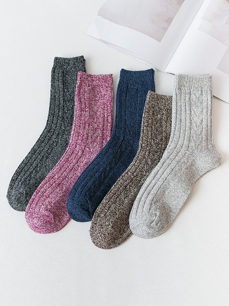 5pairs Women Striped Warmth Crew Mid-calf Socks, Socks, color:Color2|size:5 Pairs, JustFashionNow