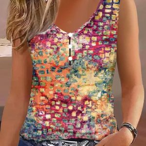 Jersey Abstract Printed Casual Buckle Tank Top, Tanks & Camis, color:Multicolor|size:XXL, JustFashionNow