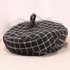 Black Mesh Queen Elegant Beret, Women Hats, color:Black|size:One-size, JustFashionNow