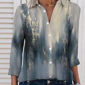 Casual Ombre Shirt Collar Blouse, Shirts & Blouses, color:Multicolor|size:XXL, JustFashionNow