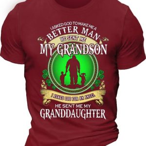 Men's I Asked God To Make Me A Better Man T-shirt, Perfect Gift For Grandpa Shamrock St Patricks Day Casual  Letters T-Shirt, color:Red|size:3XL, Lilicloth.com