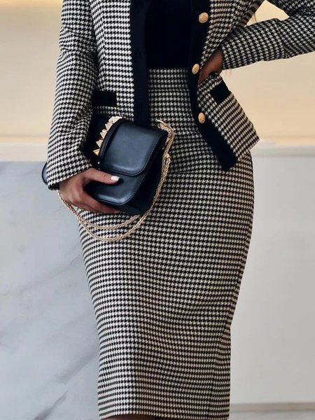 Regular Fit Urban Houndstooth Skirt, , color:Black-white|size:XXL, Stylewe