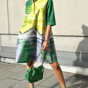 Urban Pocket Stitching Loose Abstract Shirt Dress, Mini Dresses, color:Green|size:XXL, Stylewe