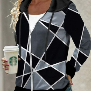 Casual Loose Geometric Hoodie Kimono, Coats, color:Black|size:XXL, JustFashionNow