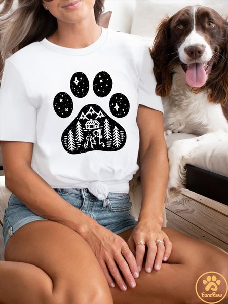 Lilicloth X Funnpaw Women's Dog Paw Camping Best Gift For Dog Lover T-Shirt, color:White|size:L, Lilicloth.com
